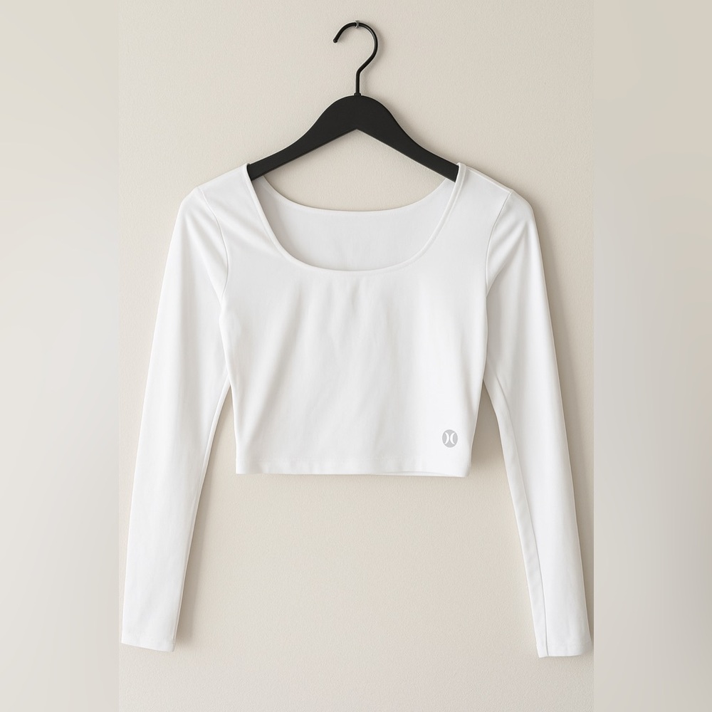 HURLEY White Long Sleeve Crop Top with Twist Back Detail - Size S